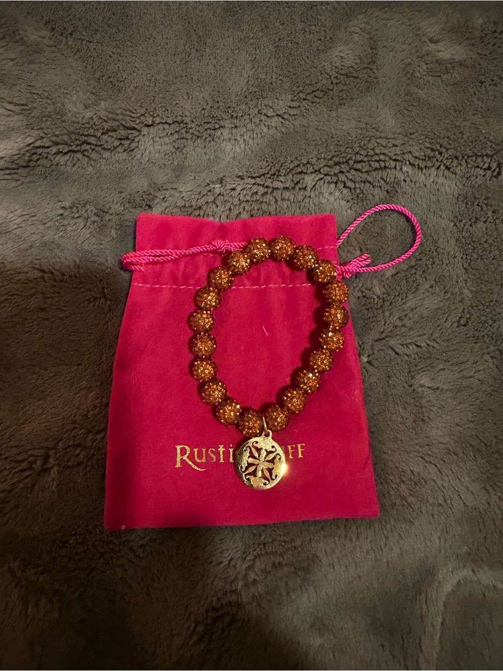 Rustic Cuff Sparkling Copper Bead Bracelet with Gold Pendant